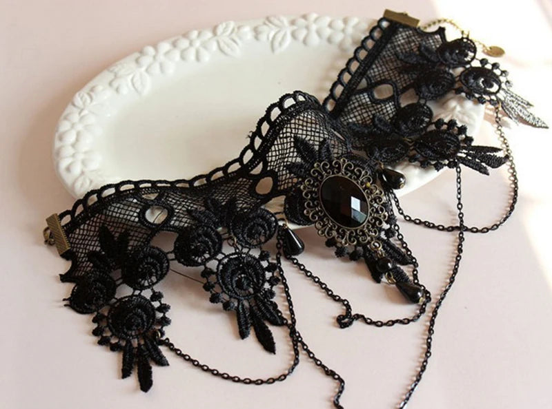 Gothic Crystal Tassel Tattoo Choker Necklace