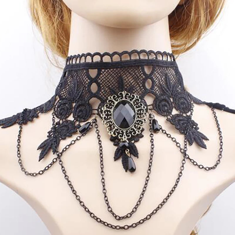 Gothic Crystal Tassel Tattoo Choker Necklace