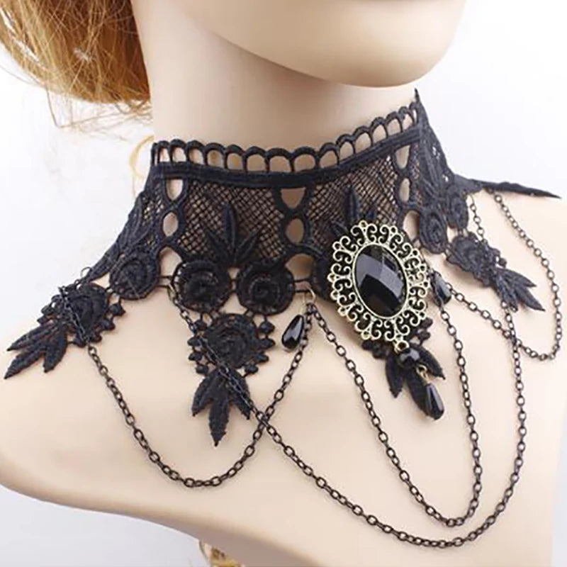 Gothic Crystal Tassel Tattoo Choker Necklace