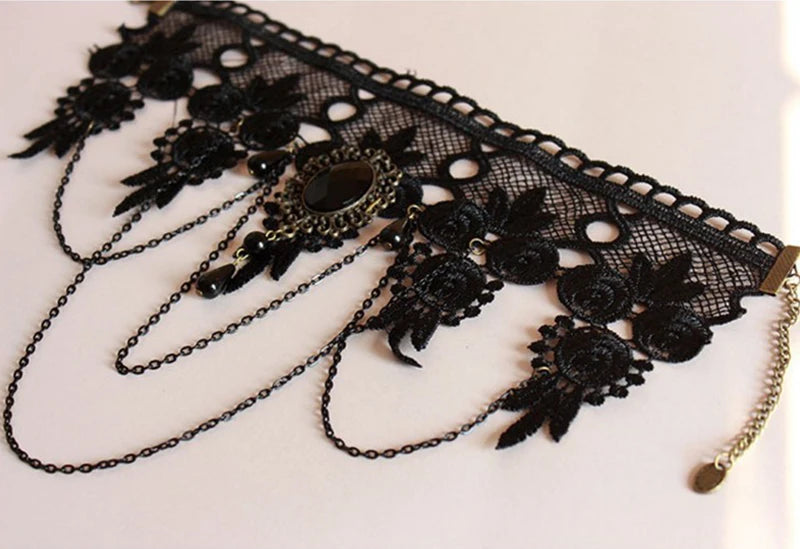 Gothic Crystal Tassel Tattoo Choker Necklace