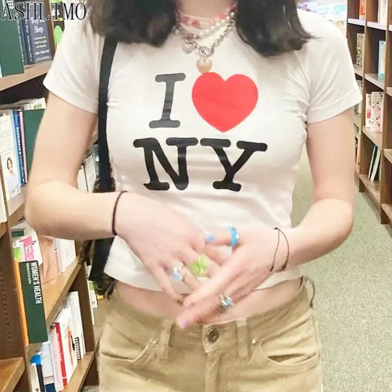 Women's & Youth I LOVE NY Y2K Harajuku Tee in White