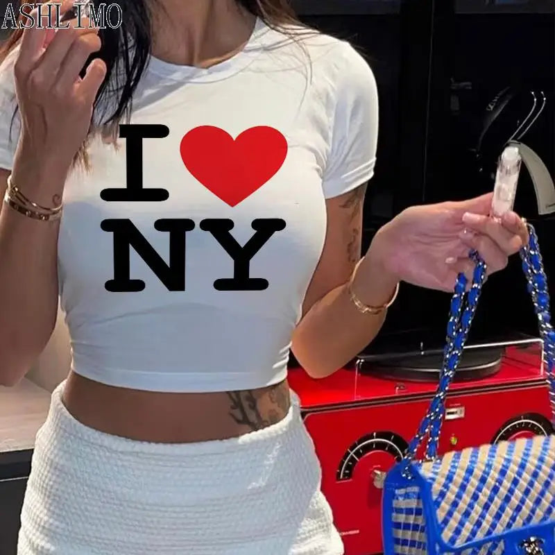 Women's & Youth I LOVE NY Y2K Harajuku Tee in White