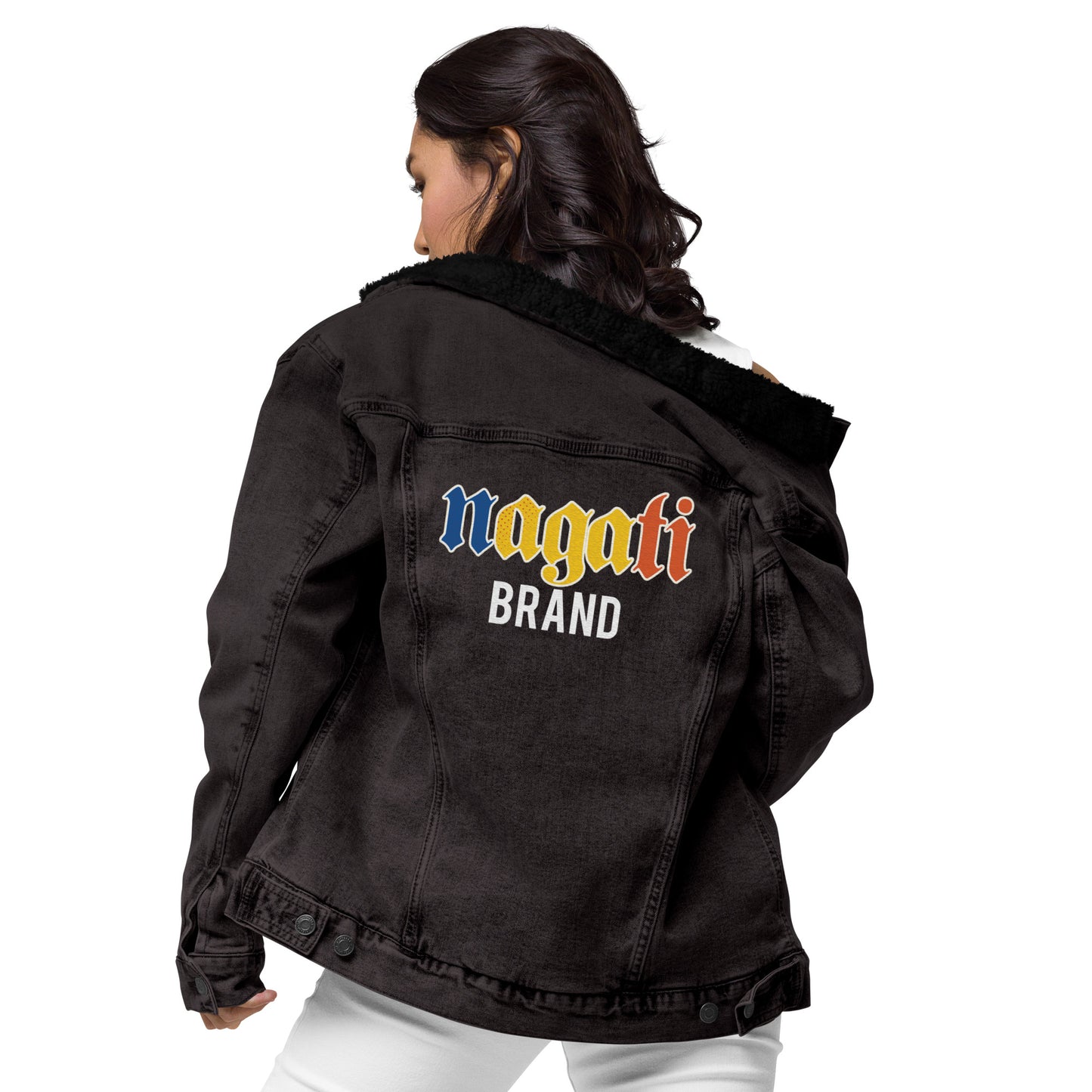 Unisex Black Denim Emblem Sherpa