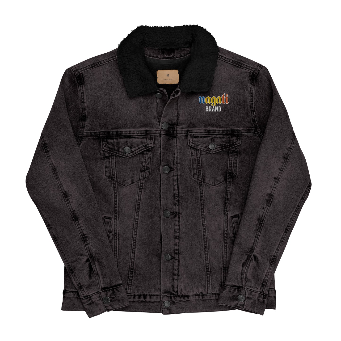 Unisex Black Denim Emblem Sherpa